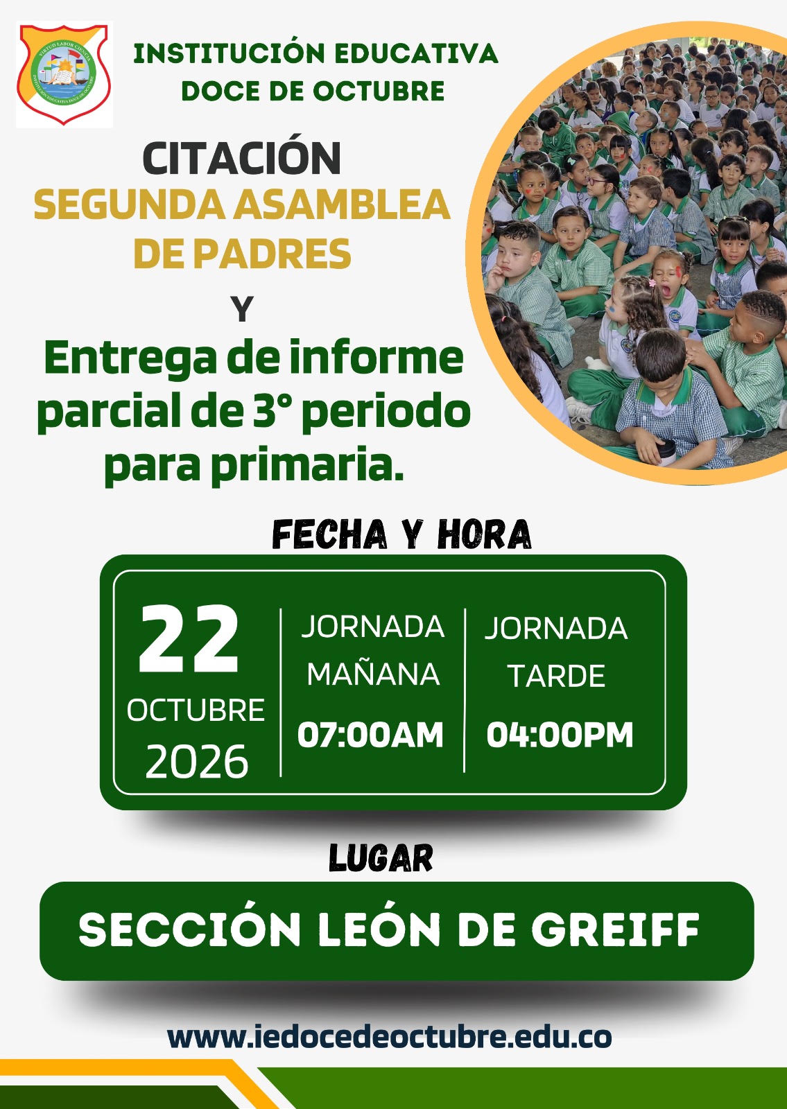 Convocatoria oficial para acudientes y padres de familia de la Sección León de Greiff